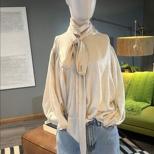 H&M Cream Tie-Neck Blouse